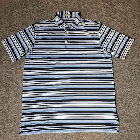 Peter Millar Summer Comfort Men's L Blue Striped Polo Shirt Shady Oaks Club Good - Picture 1 of 9
